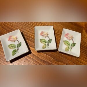 Vintage 1950s Chase Japan. Hand-painted Flower Design Ashtrays / Trinket Trays